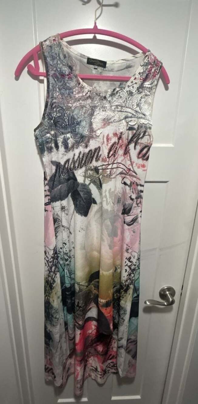 Christine Phillippe Dress Size L Multi Floral Lace High Low